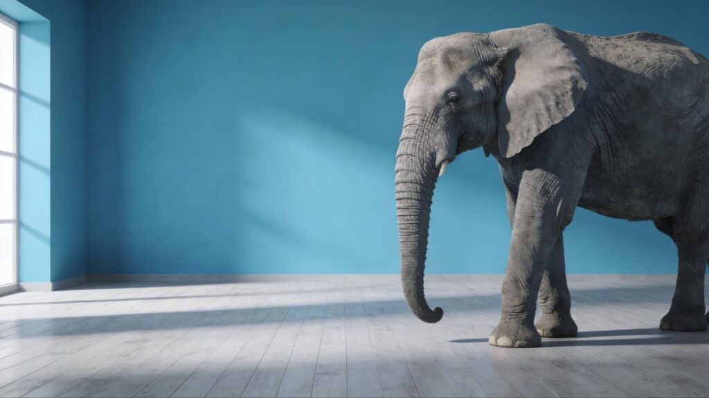 An elephant inside a room