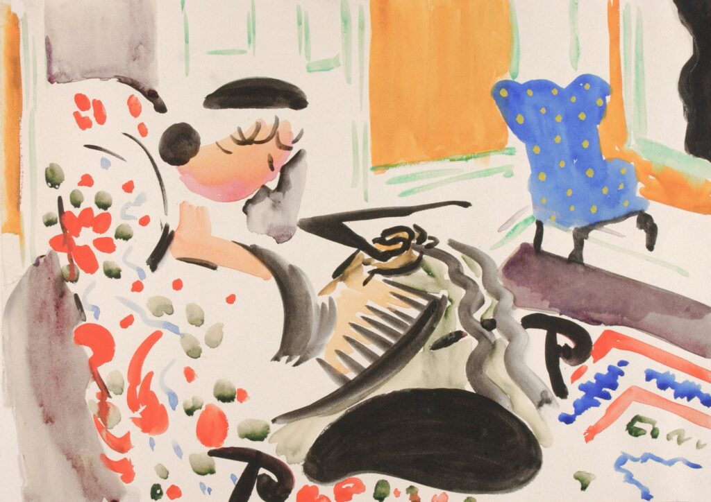 a painting of a person reading a book